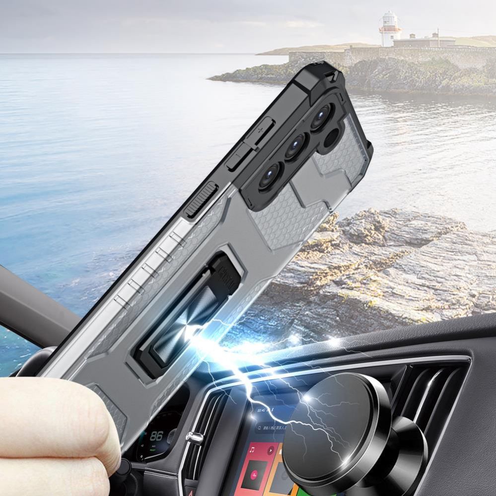 Back panel cover Hurtel Crystal Ring Case tough hybrid cover + magnetic holder for Samsung Galaxy S22 + (S22 Plus) black