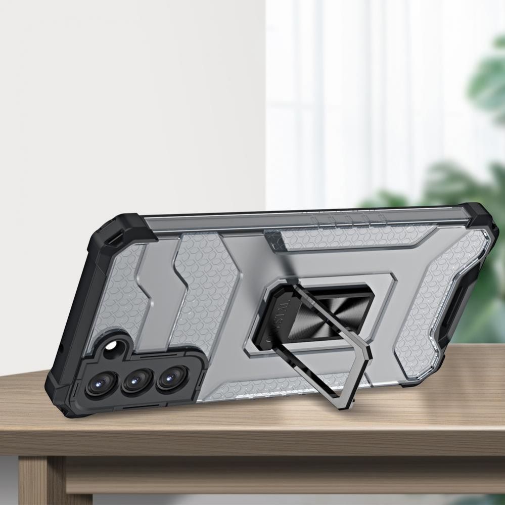 Back panel cover Hurtel Crystal Ring Case tough hybrid cover + magnetic holder for Samsung Galaxy S22 + (S22 Plus) black