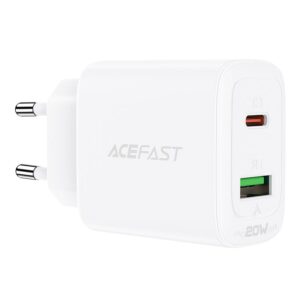 Adapteris Acefast  Acefast wall charger USB Type C / USB 20W, PPS, PD, QC 3.0, AFC, FCP white (A25 white) 