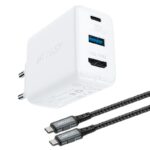 Adapteriai Acefast  Acefast 2in1 charger GaN 65W USB Type C / USB, adapter adapter HDMI 4K @ 60Hz (set with cable) white (A17 white) 