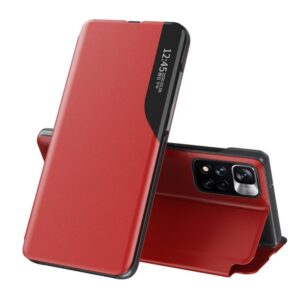 Aizmugurējais vāciņš Hurtel  Eco Leather View Case Elegant Flip Cover with Stand Function Poco M4 Pro 5G Red 