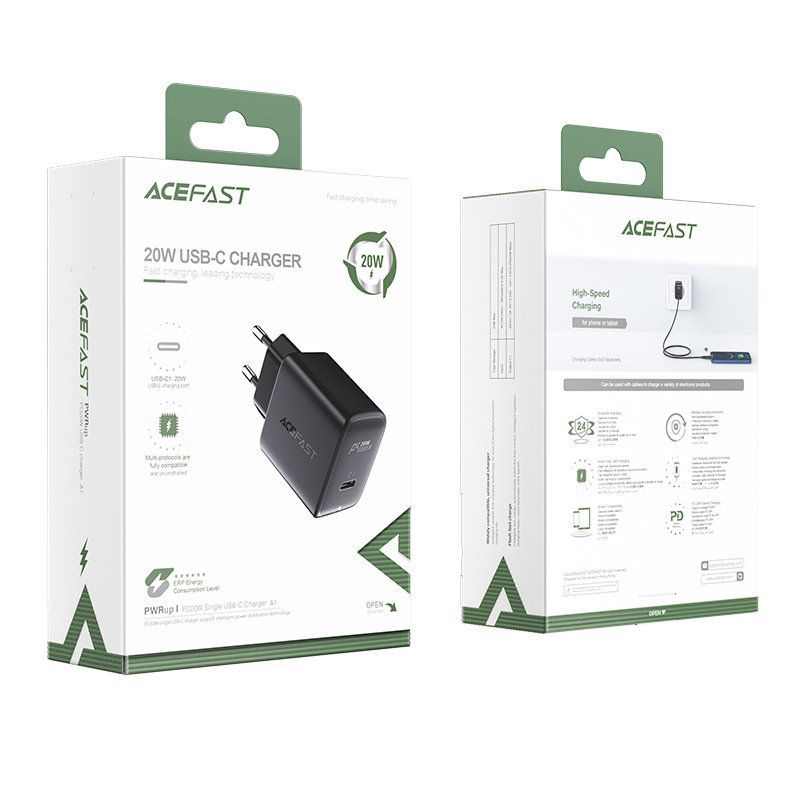 Adapteris Acefast Acefast fast USB Type C 20W Power Delivery charger black (A1 EU black)