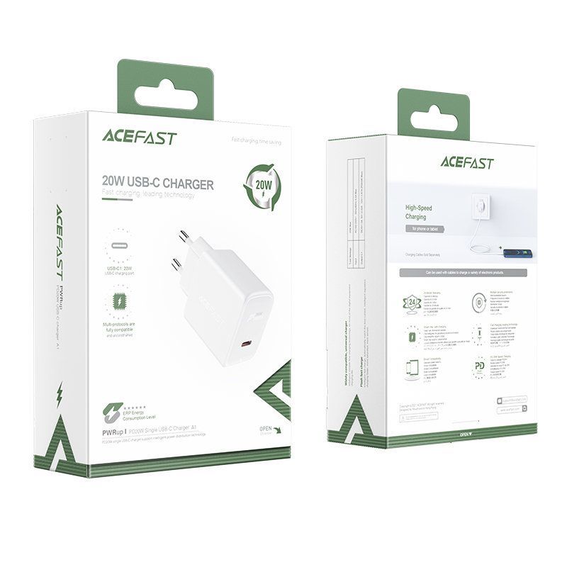 Adapteris Acefast Acefast fast charger USB Type C 20W Power Delivery white (A1 EU white)