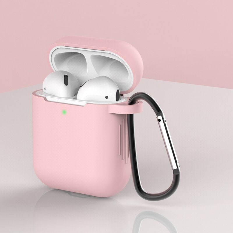 Tagakaaned Hurtel - Case for AirPods 2 / AirPods 1 silicone soft case for headphones + keychain carabiner pendant pink (case D)