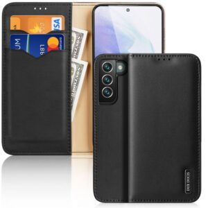 Aizmugurējais vāciņš Dux Ducis  Dux Ducis Hivo Leather Flip Cover Genuine Leather Wallet For Cards And Documents Samsung Galaxy S22 + (S22 Plus) Black 