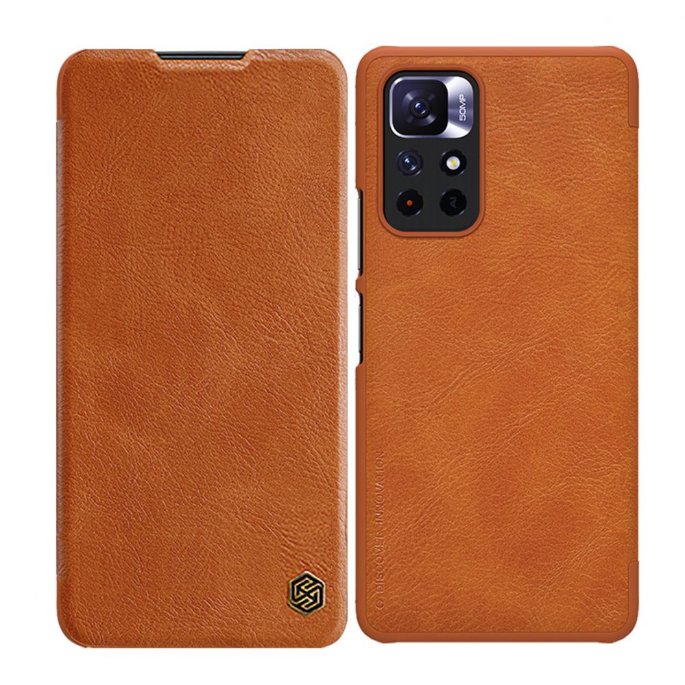 Tagakaaned Nillkin Nillkin Qin Case Case for Xiaomi Redmi Note 11T 5G / Note 11S 5G / Note 11 5G (China) / Poco M4 Pro 5G Camera Cover Holster Cover Flip Case Brown