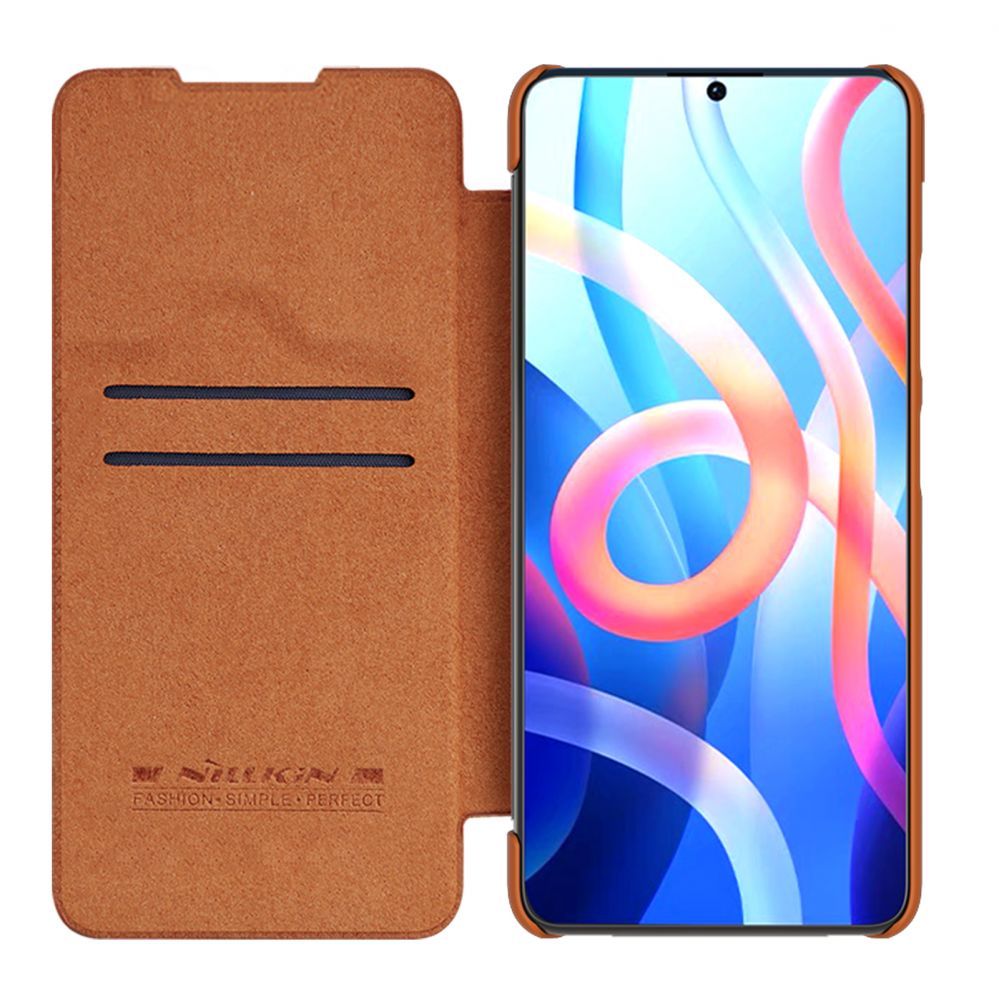 Tagakaaned Nillkin Nillkin Qin Case Case for Xiaomi Redmi Note 11T 5G / Note 11S 5G / Note 11 5G (China) / Poco M4 Pro 5G Camera Cover Holster Cover Flip Case Brown