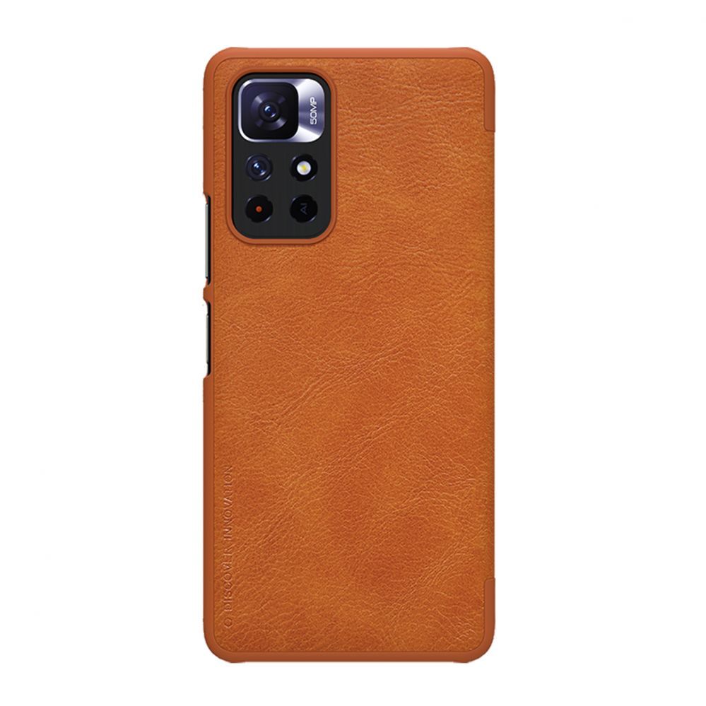 Tagakaaned Nillkin Nillkin Qin Case Case for Xiaomi Redmi Note 11T 5G / Note 11S 5G / Note 11 5G (China) / Poco M4 Pro 5G Camera Cover Holster Cover Flip Case Brown