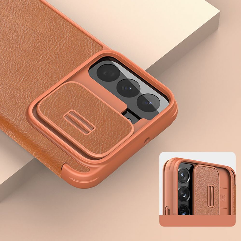 Back panel cover Nillkin Nillkin Qin Leather Pro Case Case for Samsung Galaxy S22+ (S22 Plus) Camera Protector Holster Cover Flip Case Brown