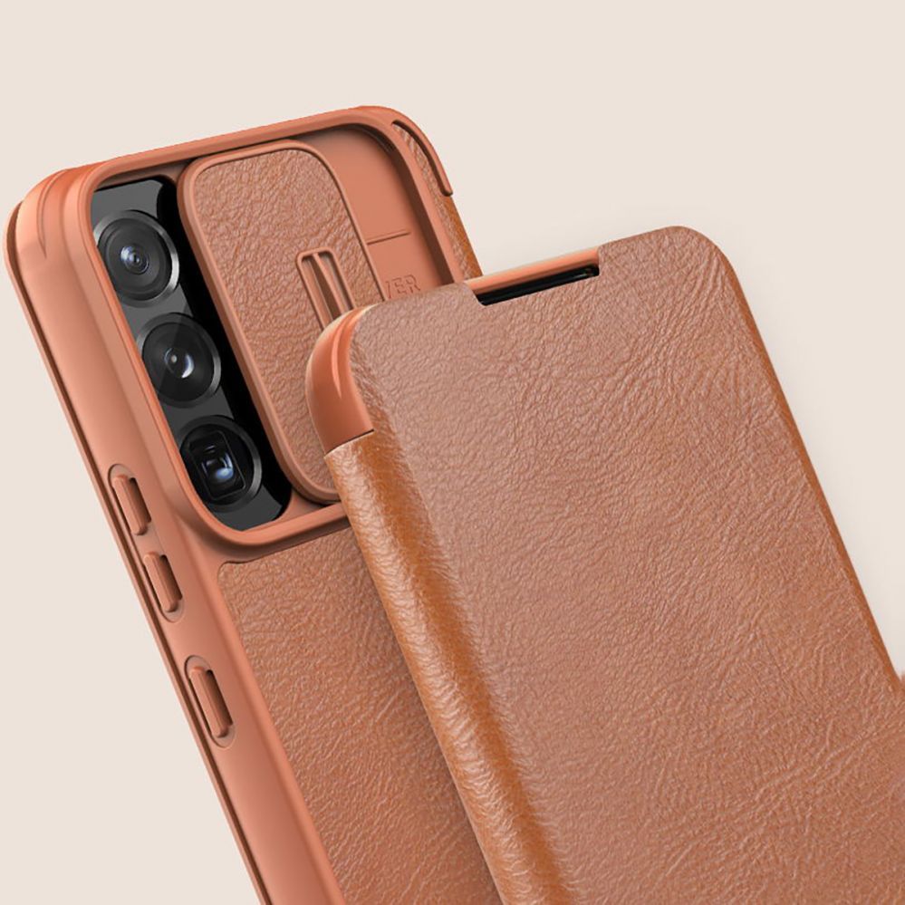 Back panel cover Nillkin Nillkin Qin Leather Pro Case Case for Samsung Galaxy S22+ (S22 Plus) Camera Protector Holster Cover Flip Case Brown