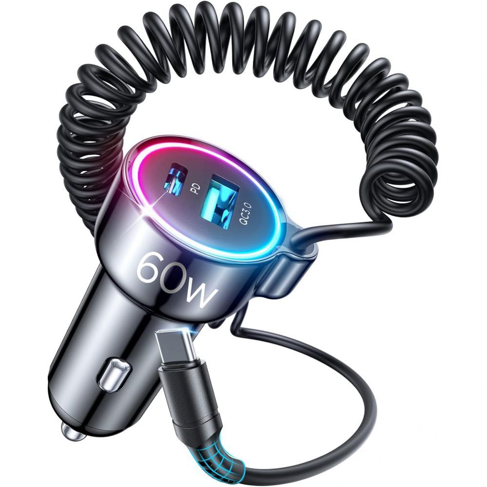 Autolaadijad Joyroom Joyroom 3 in 1 fast car charger with USB Type C cable 1.6m 60W black (JR-CL07)