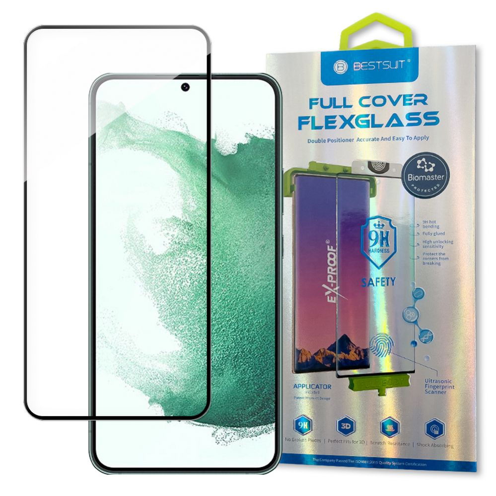 Aizsargstikls Bestsuit - Bestsuit 3D Edge Nano Flexi Glass Glass Film Full Screen Tempered Glass With Frame For Samsung Galaxy S22 + (S22 Plus) Transparent