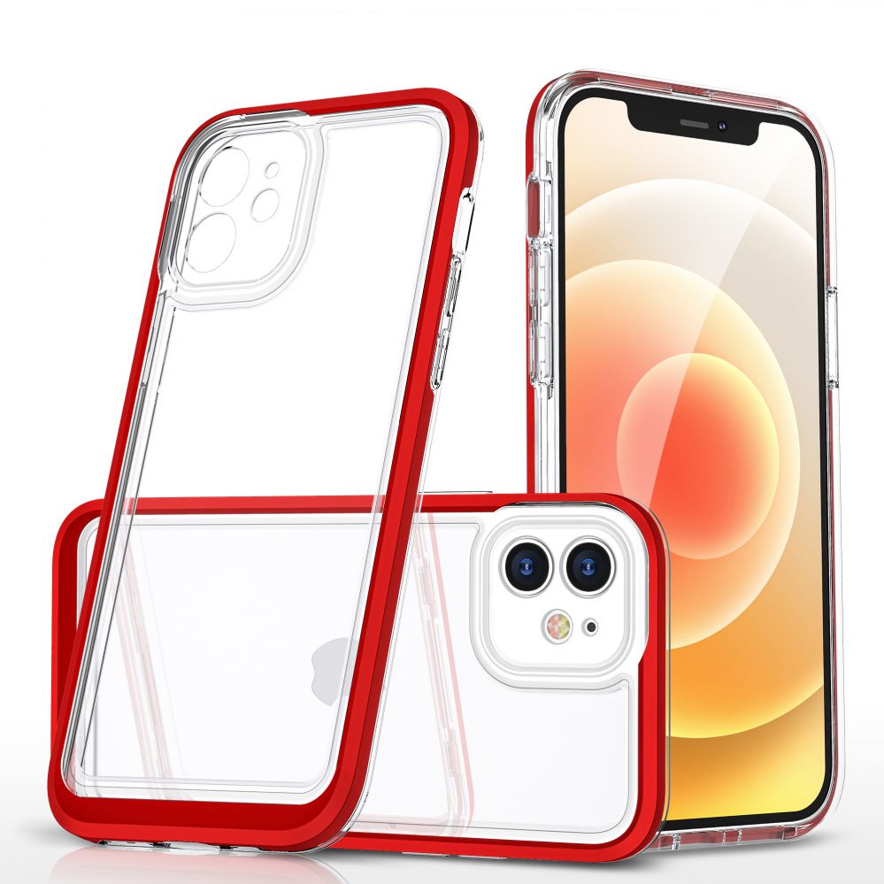 Aizmugurējais vāciņš Hurtel - Clear 3in1 case for iPhone 12 frame gel cover red