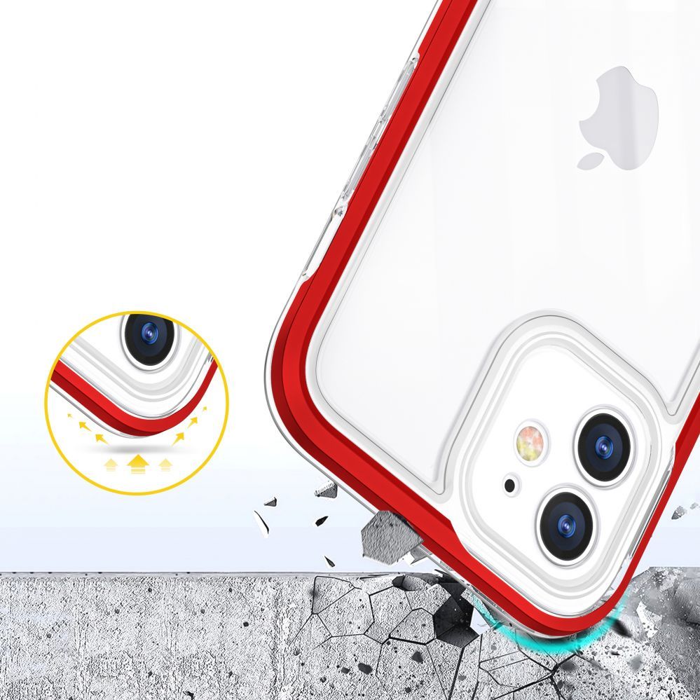 Aizmugurējais vāciņš Hurtel - Clear 3in1 case for iPhone 12 frame gel cover red