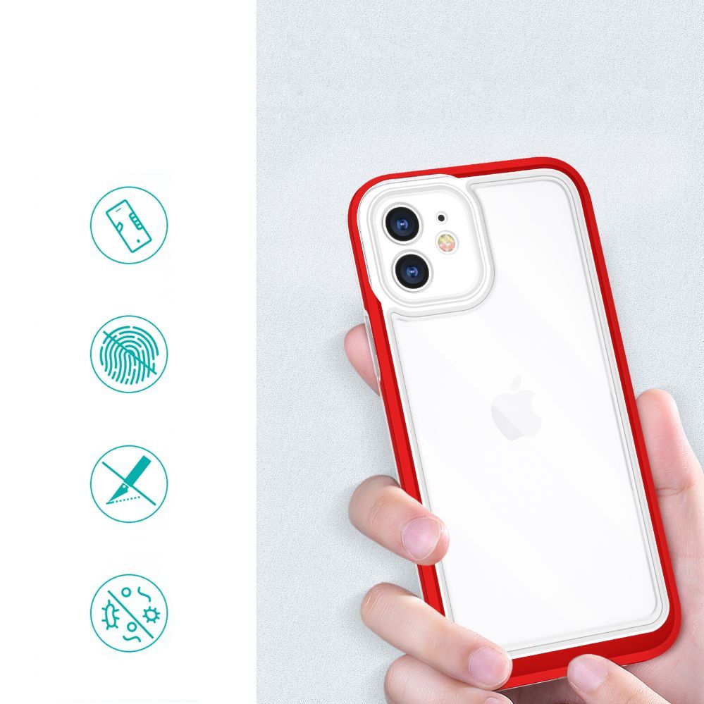 Aizmugurējais vāciņš Hurtel - Clear 3in1 case for iPhone 12 frame gel cover red