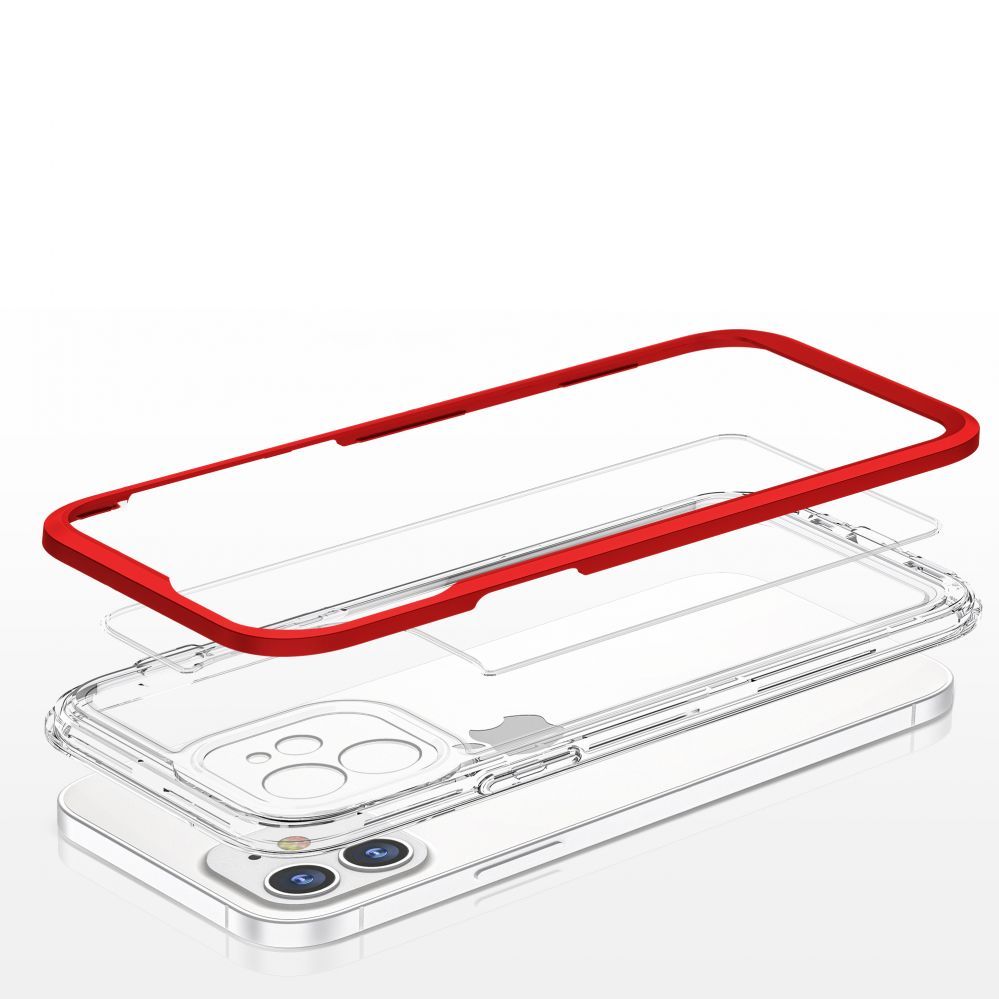 Aizmugurējais vāciņš Hurtel - Clear 3in1 case for iPhone 12 frame gel cover red