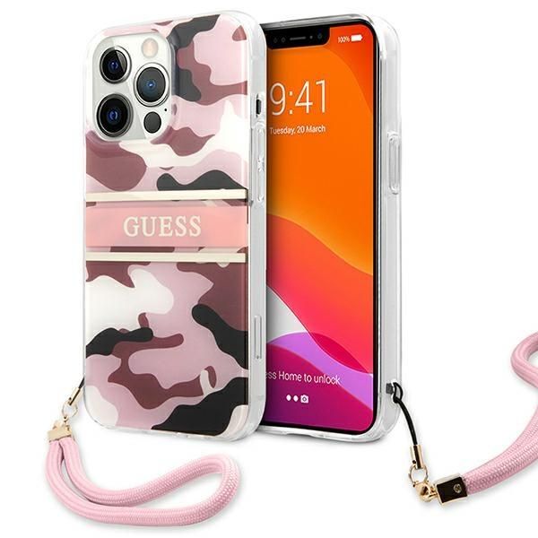 Aizmugurējais vāciņš Guess Guess GUHCP13LKCABPI iPhone 13 Pro / 13 6.1" pink/pink hardcase Camo Strap Collection