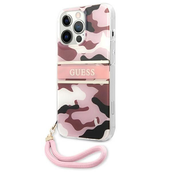 Aizmugurējais vāciņš Guess Guess GUHCP13LKCABPI iPhone 13 Pro / 13 6.1" pink/pink hardcase Camo Strap Collection