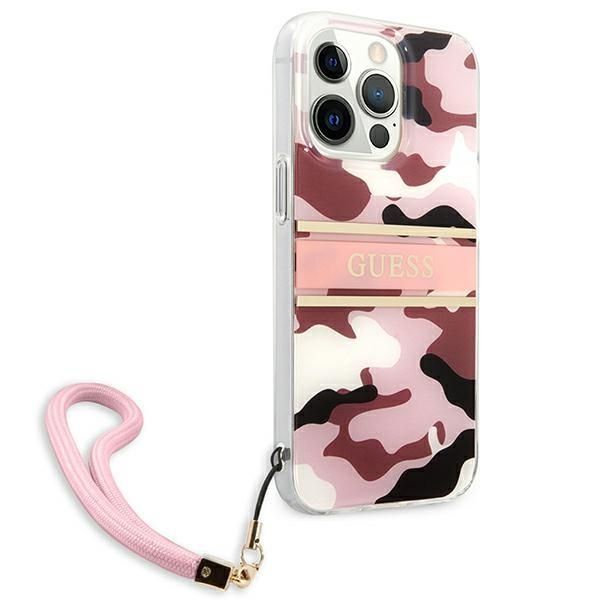 Aizmugurējais vāciņš Guess Guess GUHCP13LKCABPI iPhone 13 Pro / 13 6.1" pink/pink hardcase Camo Strap Collection