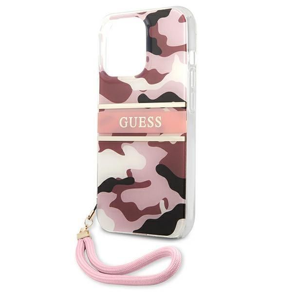 Aizmugurējais vāciņš Guess Guess GUHCP13LKCABPI iPhone 13 Pro / 13 6.1" pink/pink hardcase Camo Strap Collection