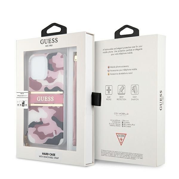 Aizmugurējais vāciņš Guess Guess GUHCP13LKCABPI iPhone 13 Pro / 13 6.1" pink/pink hardcase Camo Strap Collection