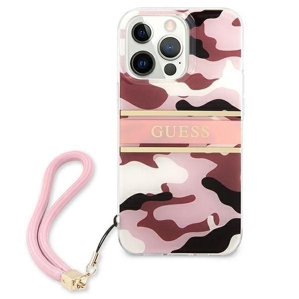 Aizmugurējais vāciņš Guess Guess GUHCP13LKCABPI iPhone 13 Pro / 13 6.1" pink/pink hardcase Camo Strap Collection