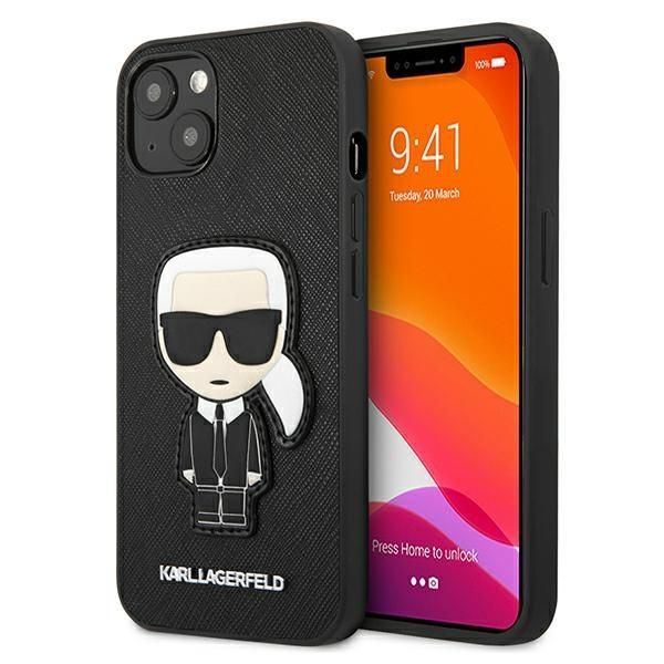 Back panel cover Karl Lagerfeld Karl Lagerfeld KLHCP13SOKPK iPhone 13 mini 5,4" czarny/black hardcase Saffiano Ikonik Karl`s Patch