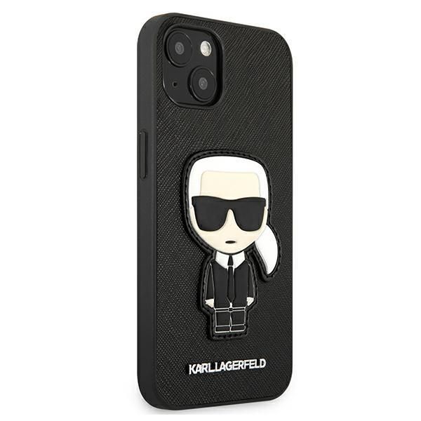 Back panel cover Karl Lagerfeld Karl Lagerfeld KLHCP13SOKPK iPhone 13 mini 5,4" czarny/black hardcase Saffiano Ikonik Karl`s Patch