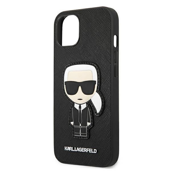 Back panel cover Karl Lagerfeld Karl Lagerfeld KLHCP13SOKPK iPhone 13 mini 5,4" czarny/black hardcase Saffiano Ikonik Karl`s Patch