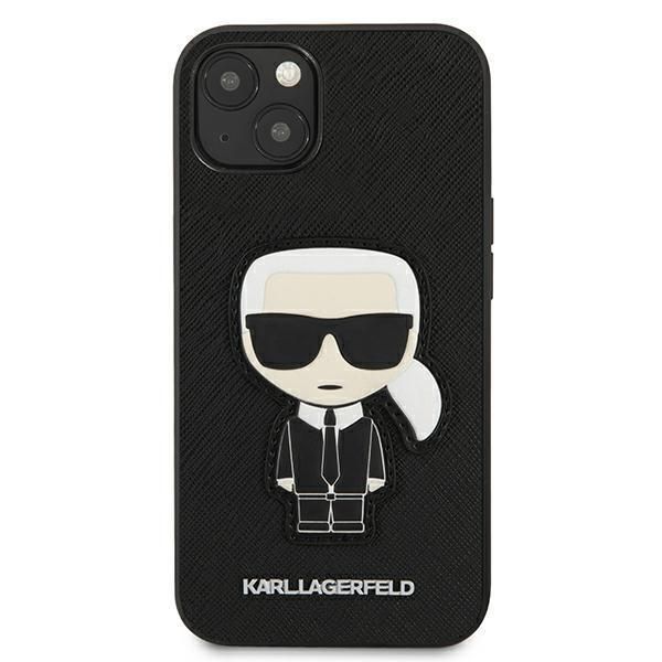 Back panel cover Karl Lagerfeld Karl Lagerfeld KLHCP13SOKPK iPhone 13 mini 5,4" czarny/black hardcase Saffiano Ikonik Karl`s Patch