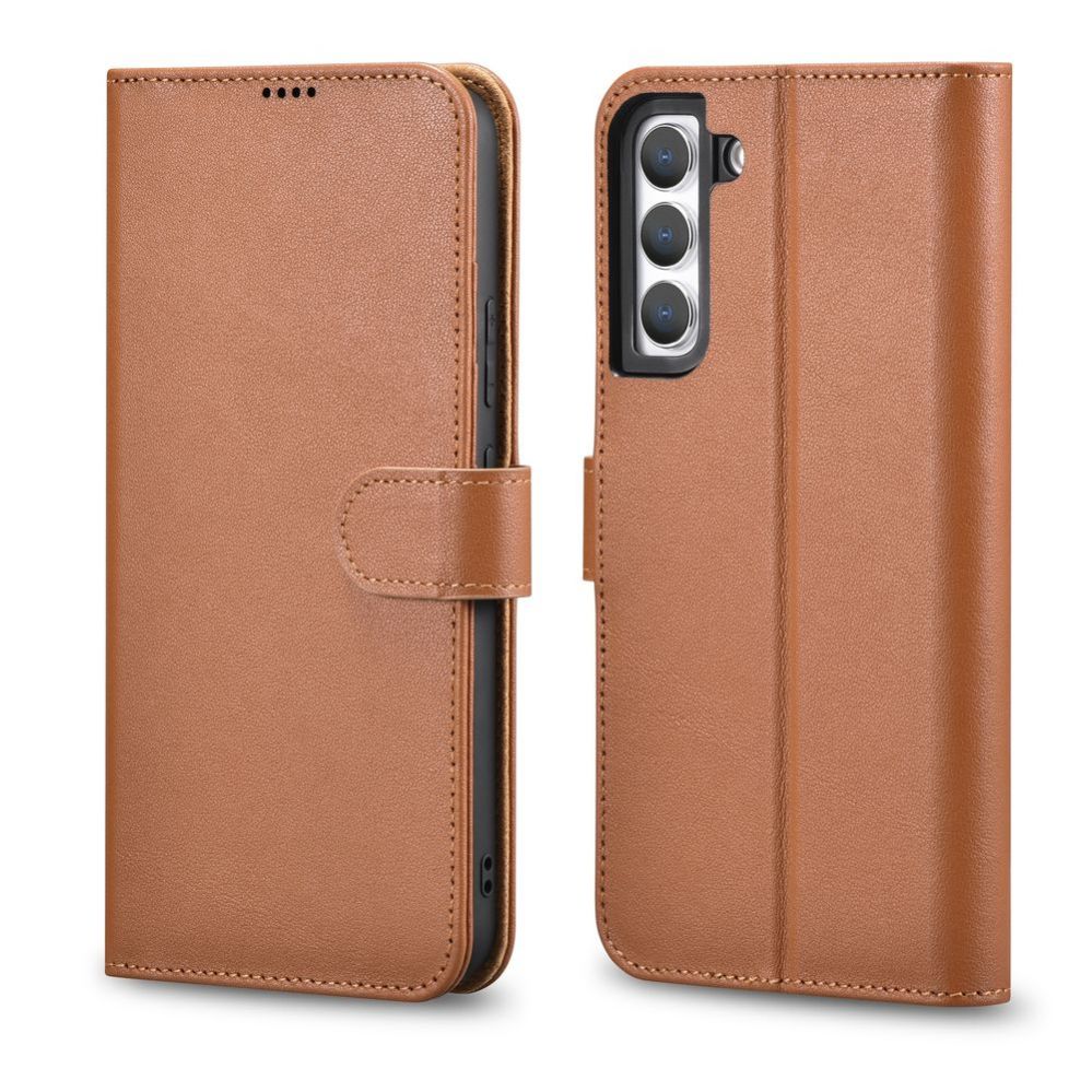 Tagakaaned iCarer iCarer Haitang Leather Wallet Case Leather Case for Samsung Galaxy S22 + (S22 Plus) Wallet Housing Cover Brown (AKSM05BN)