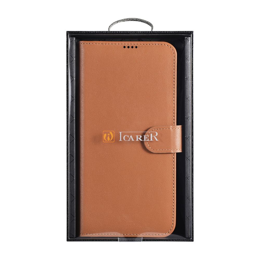 Tagakaaned iCarer iCarer Haitang Leather Wallet Case Leather Case for Samsung Galaxy S22 + (S22 Plus) Wallet Housing Cover Brown (AKSM05BN)