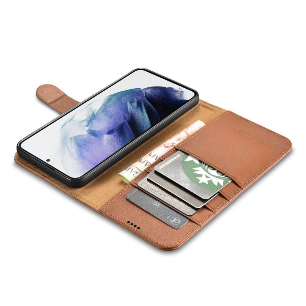 Tagakaaned iCarer iCarer Haitang Leather Wallet Case Leather Case for Samsung Galaxy S22 + (S22 Plus) Wallet Housing Cover Brown (AKSM05BN)