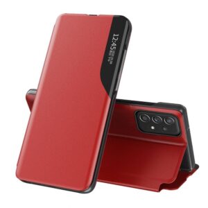 Aizmugurējais vāciņš Hurtel  Eco Leather View Case an elegant case with a flap and stand function for Samsung Galaxy A73 red 