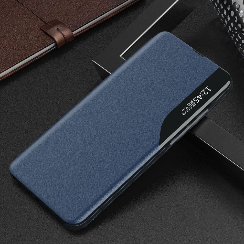 Aizmugurējais vāciņš Hurtel Eco Leather View Case elegant case with a flap and stand function for Samsung Galaxy A73 blue