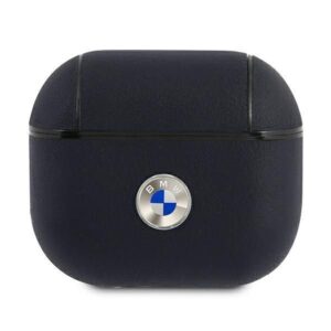 Aizmugurējais vāciņš BMW  BMW BMA3SSLNA AirPods 3 cover granatowy/navy Geniune Leather Silver Logo 