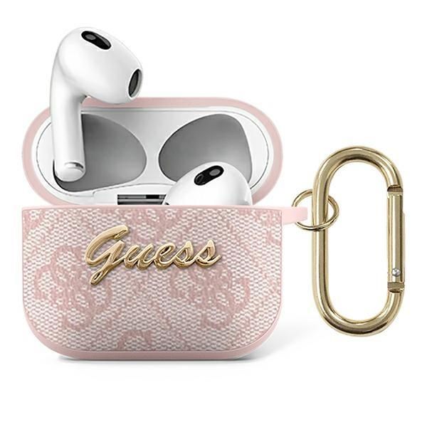 Back panel cover Guess Guess GUA34GSMP AirPods 3 cover różowy/pink 4G Script Metal Collection