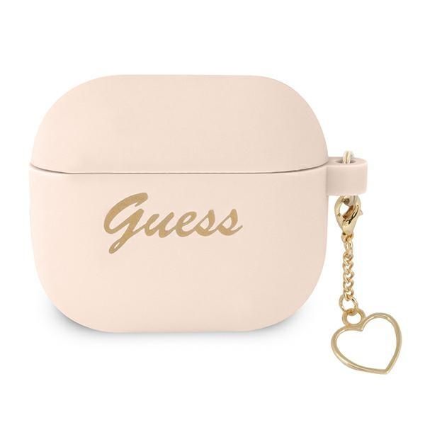 Back panel cover Guess Guess GUA3LSCHSP AirPods 3 cover pink/pink Silicone Charm Heart Collection