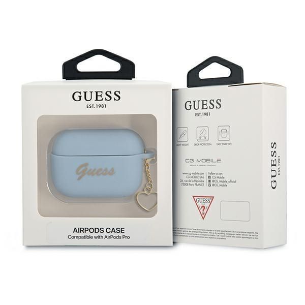 Aizmugurējais vāciņš Guess Guess GUAPLSCHSB AirPods Pro cover blue/blue Silicone Charm Heart Collection