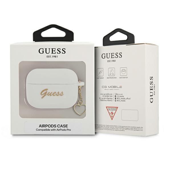 Back panel cover Guess Guess GUAPLSCHSH AirPods Pro cover white/white Silicone Charm Heart Collection