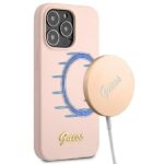 Nugarėlės dėklai Guess  Guess GUHMP13LLSLMGLP iPhone 13 Pro / 13 6.1" light pink/light pink hardcase Silicone Script Gold Logo Magsafe 
