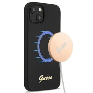 Aizmugurējais vāciņš Guess  Guess GUHMP13MLSLMGBK iPhone 13 6.1" black/black hardcase Silicone Script Gold Logo Magsafe