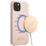 Nugarėlės dėklai Guess  Guess GUHMP13MLSLMGLP iPhone 13 6.1" light pink/light pink hardcase Silicone Script Gold Logo Magsafe 