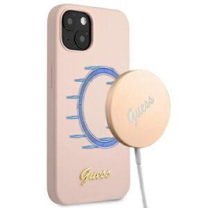 Aizmugurējais vāciņš Guess  Guess GUHMP13MLSLMGLP iPhone 13 6.1" light pink/light pink hardcase Silicone Script Gold Logo Magsafe