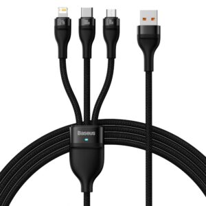 Kabelis Baseus  Baseus Flash Series II cable USB - USB Type C / Lightning / micro USB 100 W 1.2 m black (CASS030001) 