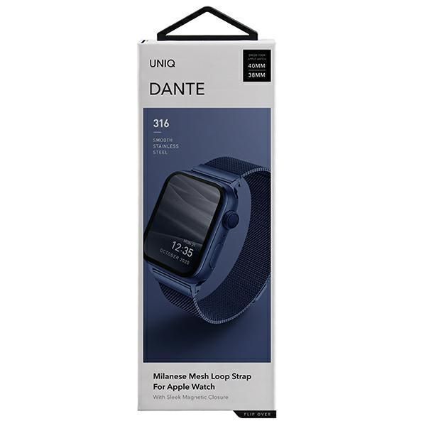 Aizmugurējais vāciņš UNIQ Uniq Dante Stainless Steel Strap for Apple Watch 1/2/3/4/5/6/7/8/SE/SE2 38/40/41mm - Blue
