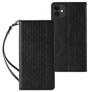 Aizmugurējais vāciņš Hurtel - Magnet Strap Case for iPhone 12 Pouch Wallet + Mini Lanyard Pendant Black 