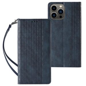 Aizmugurējais vāciņš Hurtel - Magnet Strap Case Case for iPhone 13 Pro Pouch Wallet + Mini Lanyard Pendant Blue 