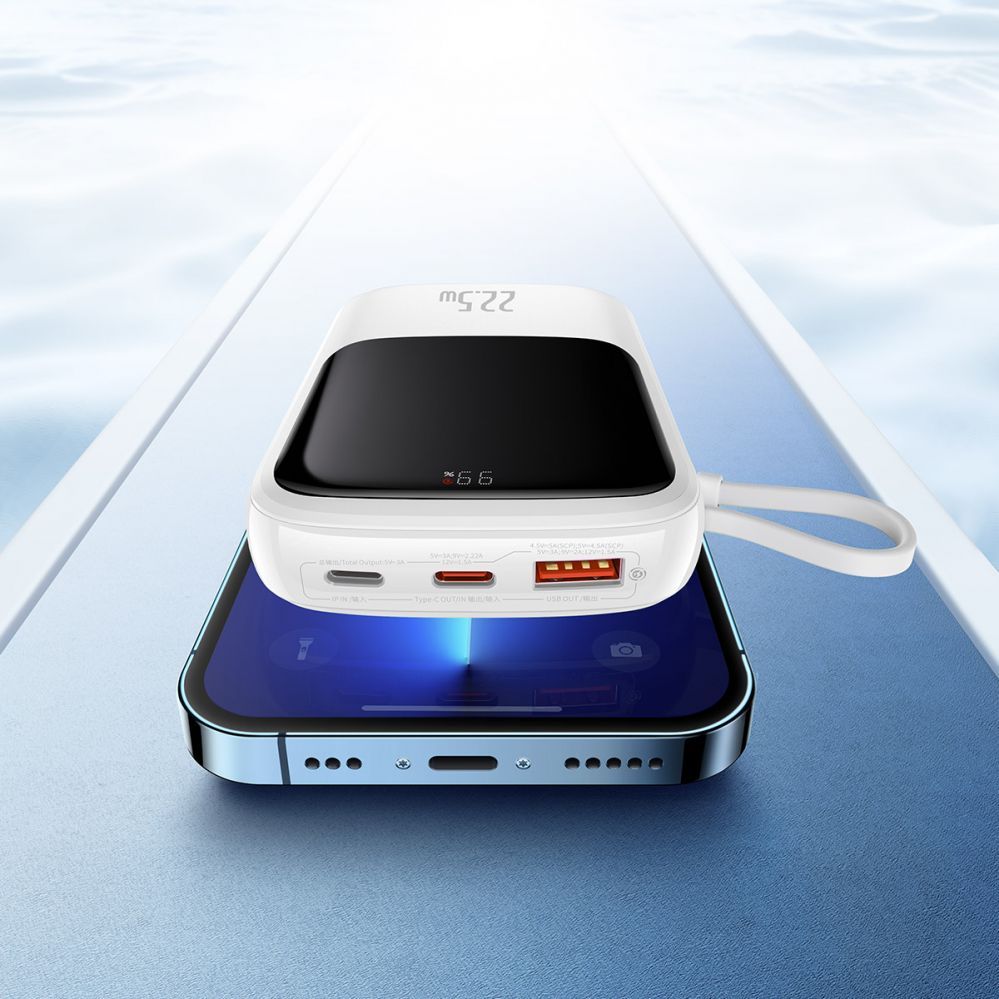 Väline aku Baseus Baseus Qpow power bank 10000mAh built-in USB Type-C cable 22.5W Quick Charge SCP AFC FCP white (PPQD020102)