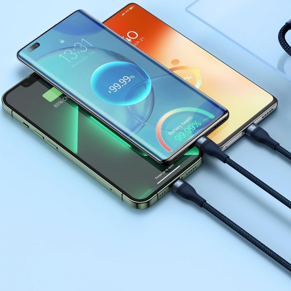 Cable Baseus Baseus Flash Series II cable USB Type C / USB Type A - USB Type C / Lightning / micro USB 100 W 1.5 m blue (CASS030203)